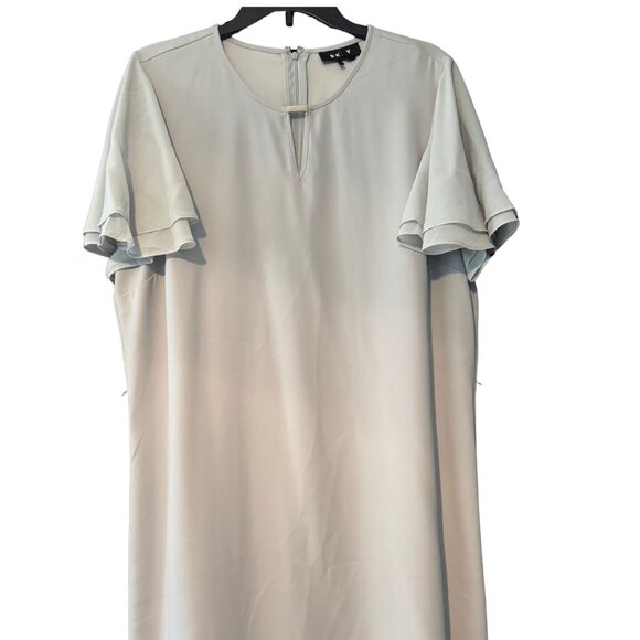 DKNY Grey Shift Dress Knee Length Flutter Sleeves Cutout Neckline Work Cocktail - Picture 1 of 4